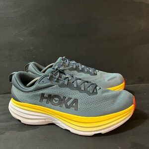Hoka One One Bondi 8 Men's Size 13 Wide Running Shoes Blue Yellow White Sneakers